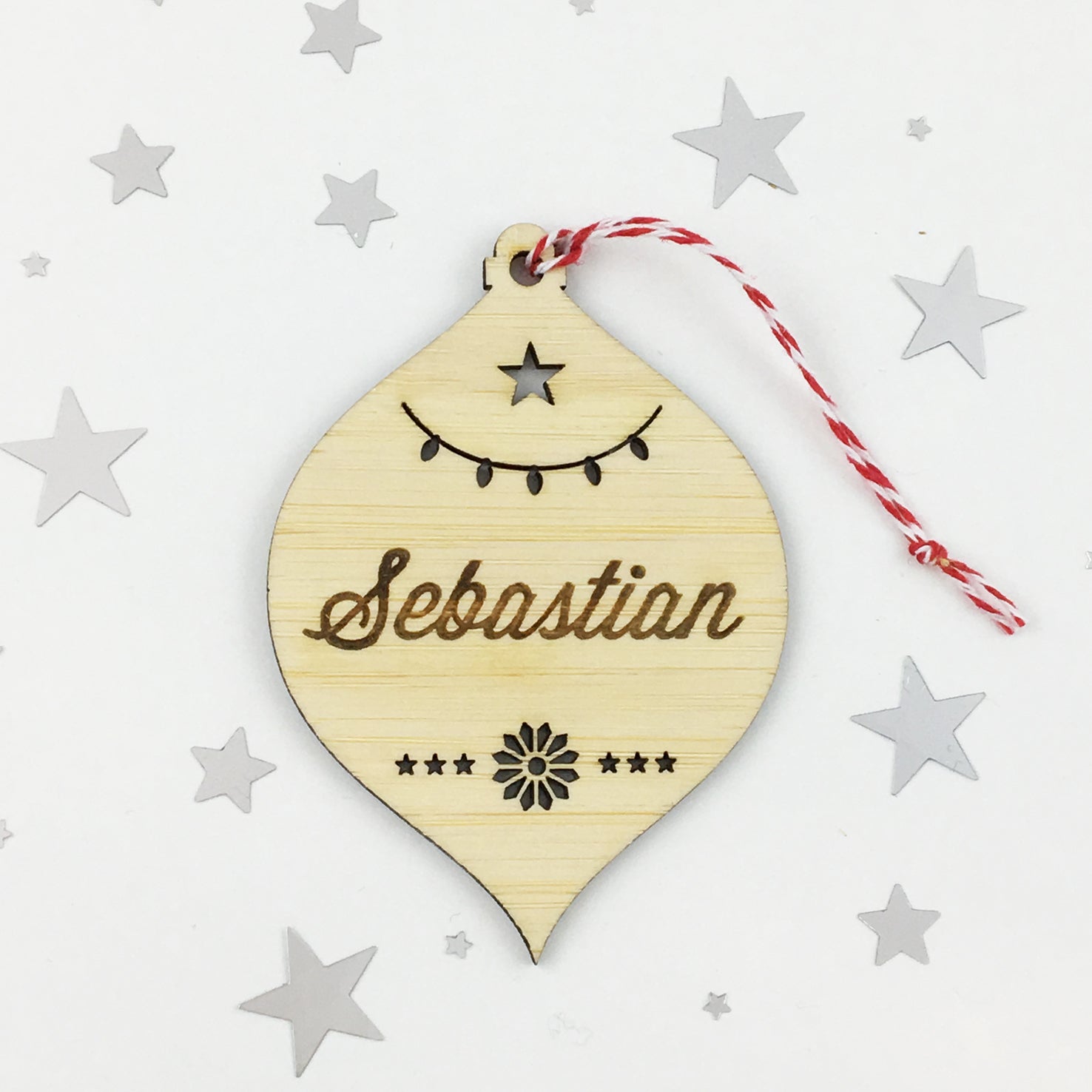 Christmas Shape Bamboo Name Ornaments