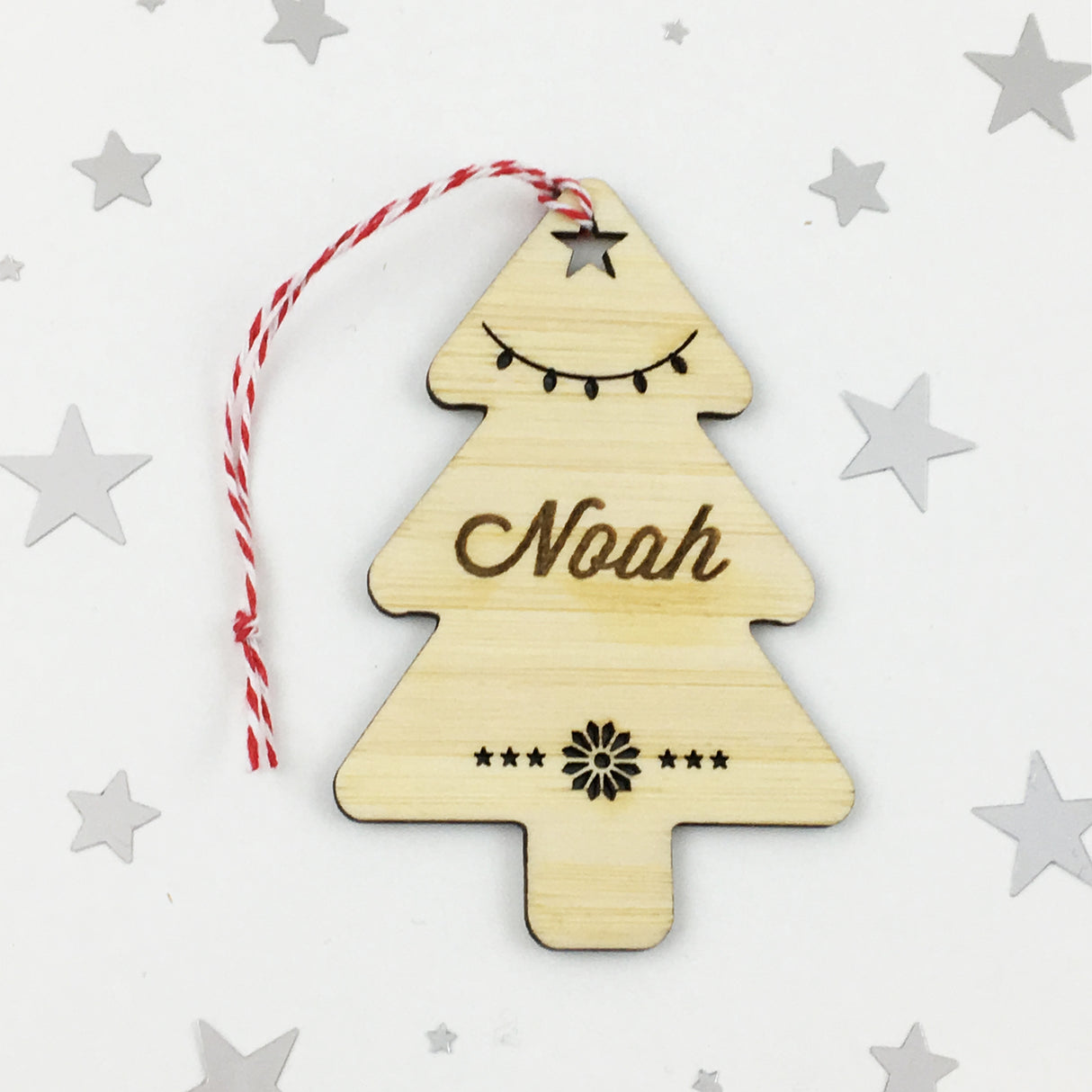 Christmas Shape Bamboo Name Ornaments