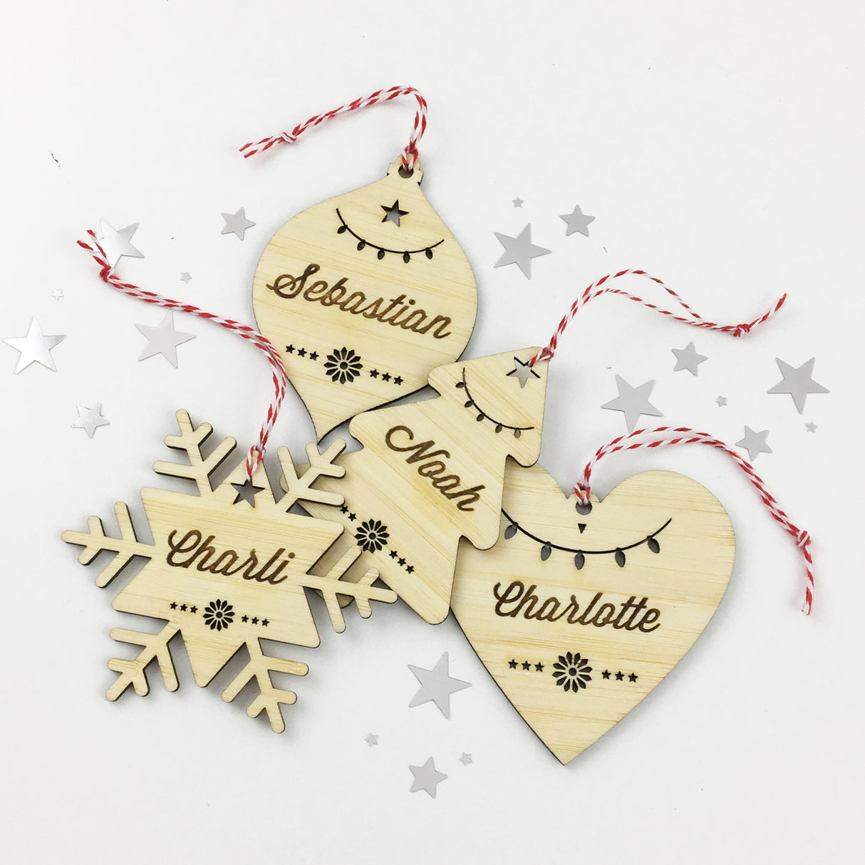 Christmas Shape Bamboo Name Ornaments