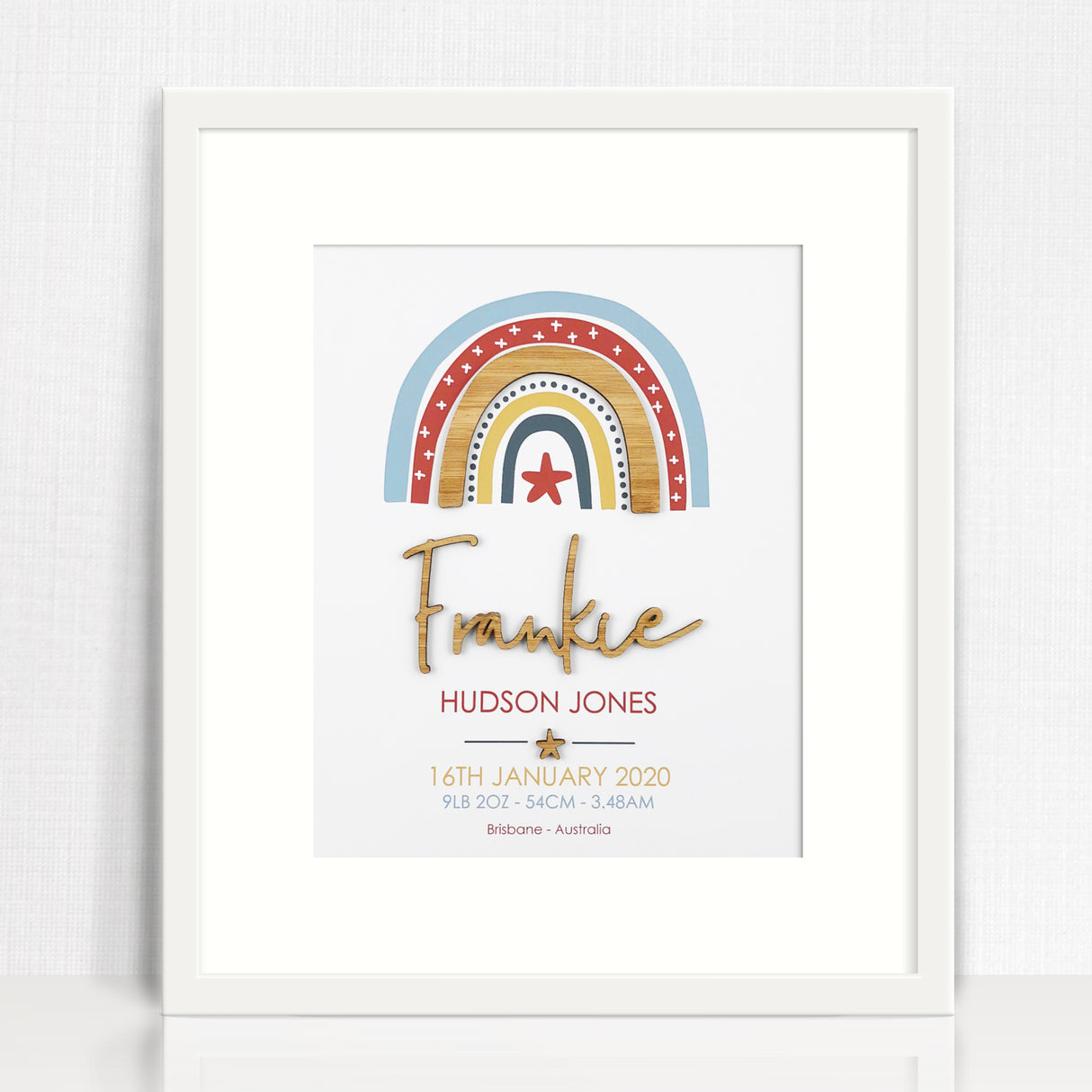 Bamboo (2 colour options) Boys Rainbow 3D Personalised Birth Print