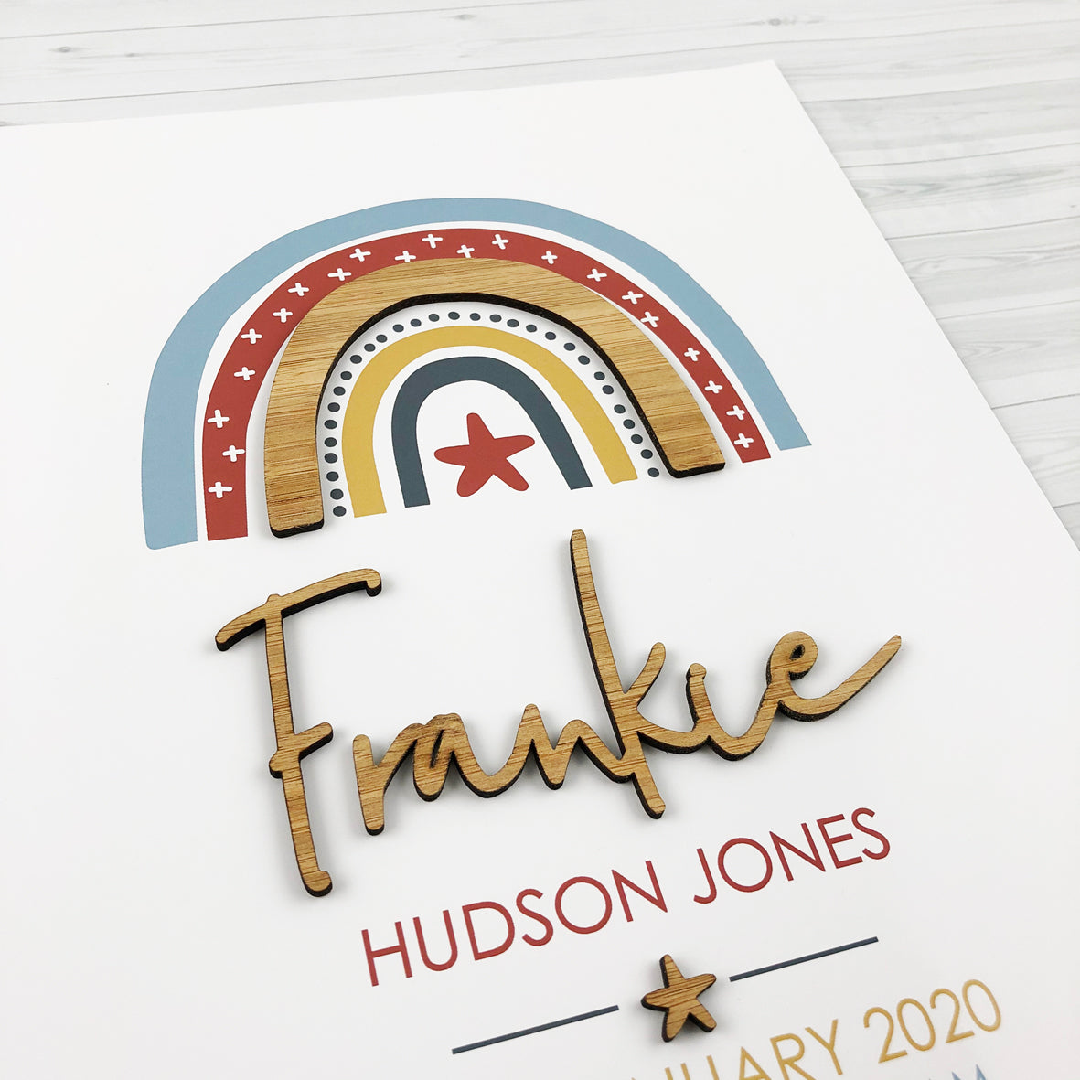 Bamboo (2 colour options) Boys Rainbow 3D Personalised Birth Print