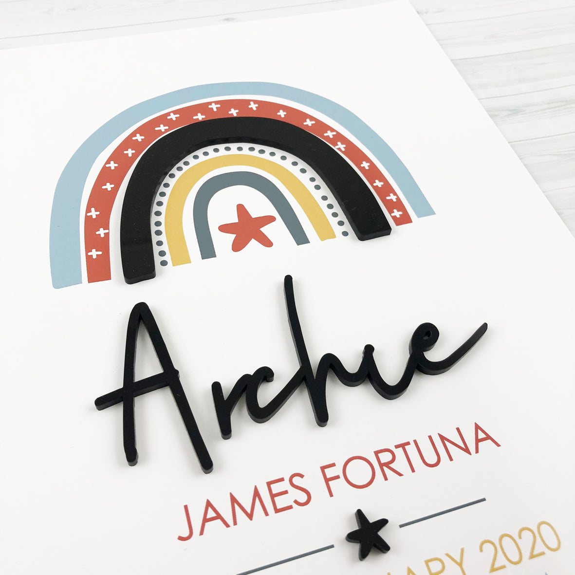 Acrylic (Black) Boys Rainbow 3D Personalised Birth Print