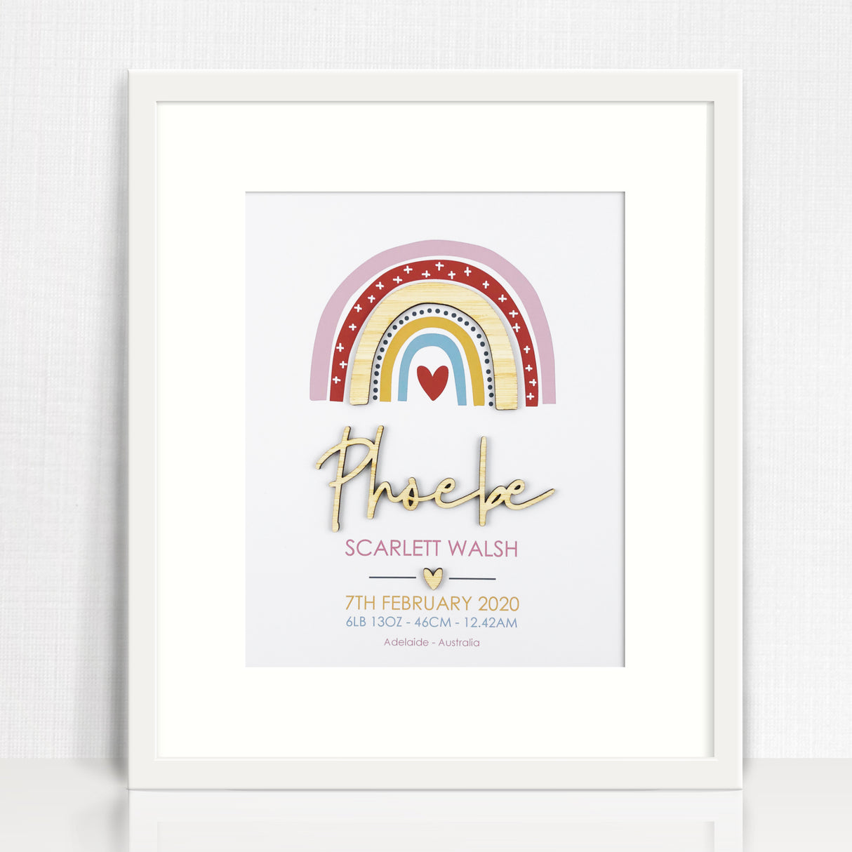 Bamboo (2 colour options) Girls Rainbow 3D Personalised Birth Print