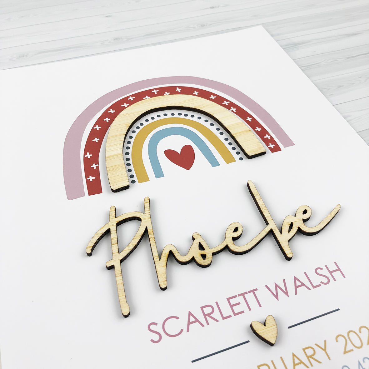 Bamboo (2 colour options) Girls Rainbow 3D Personalised Birth Print