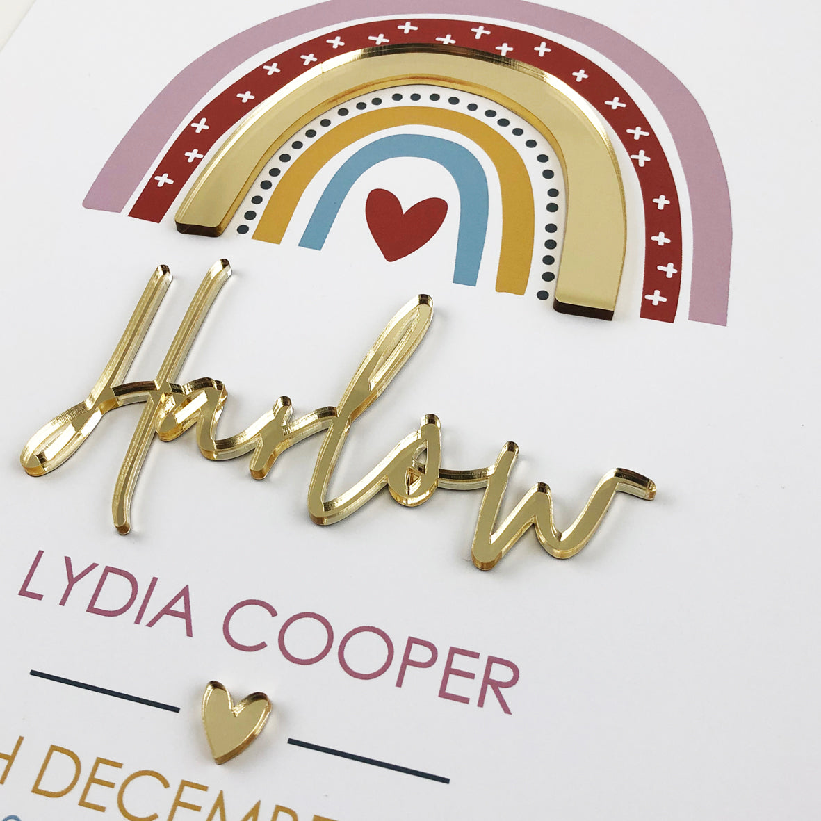 Mirror (Gold) Girls Rainbow 3D Personalised Birth Print