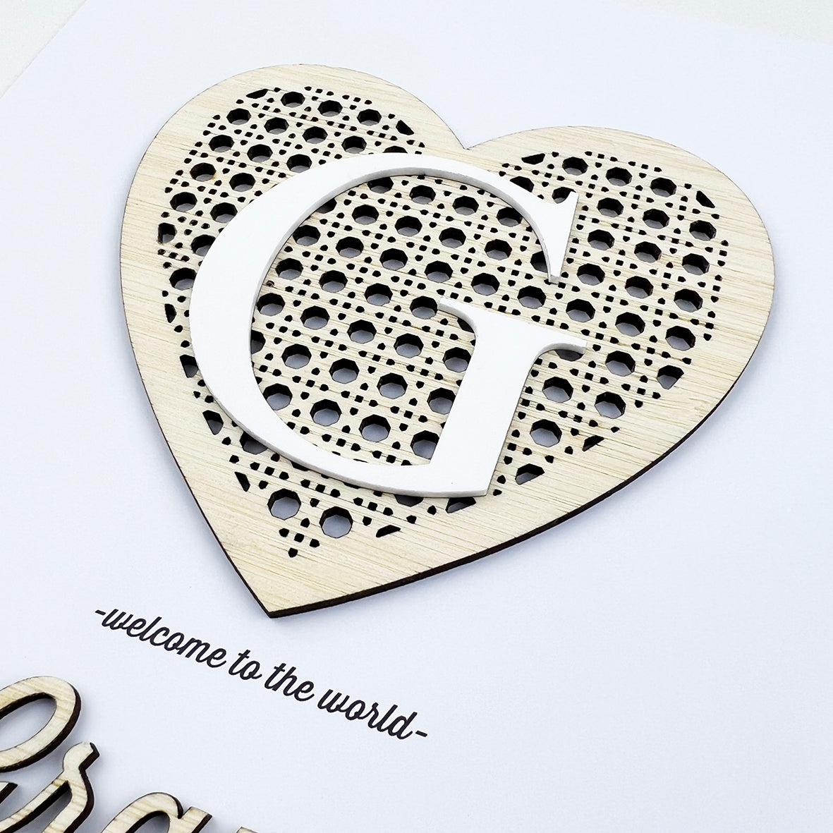 Bamboo (2 colour options) Heart Rattan 3D Personalised Birth Print