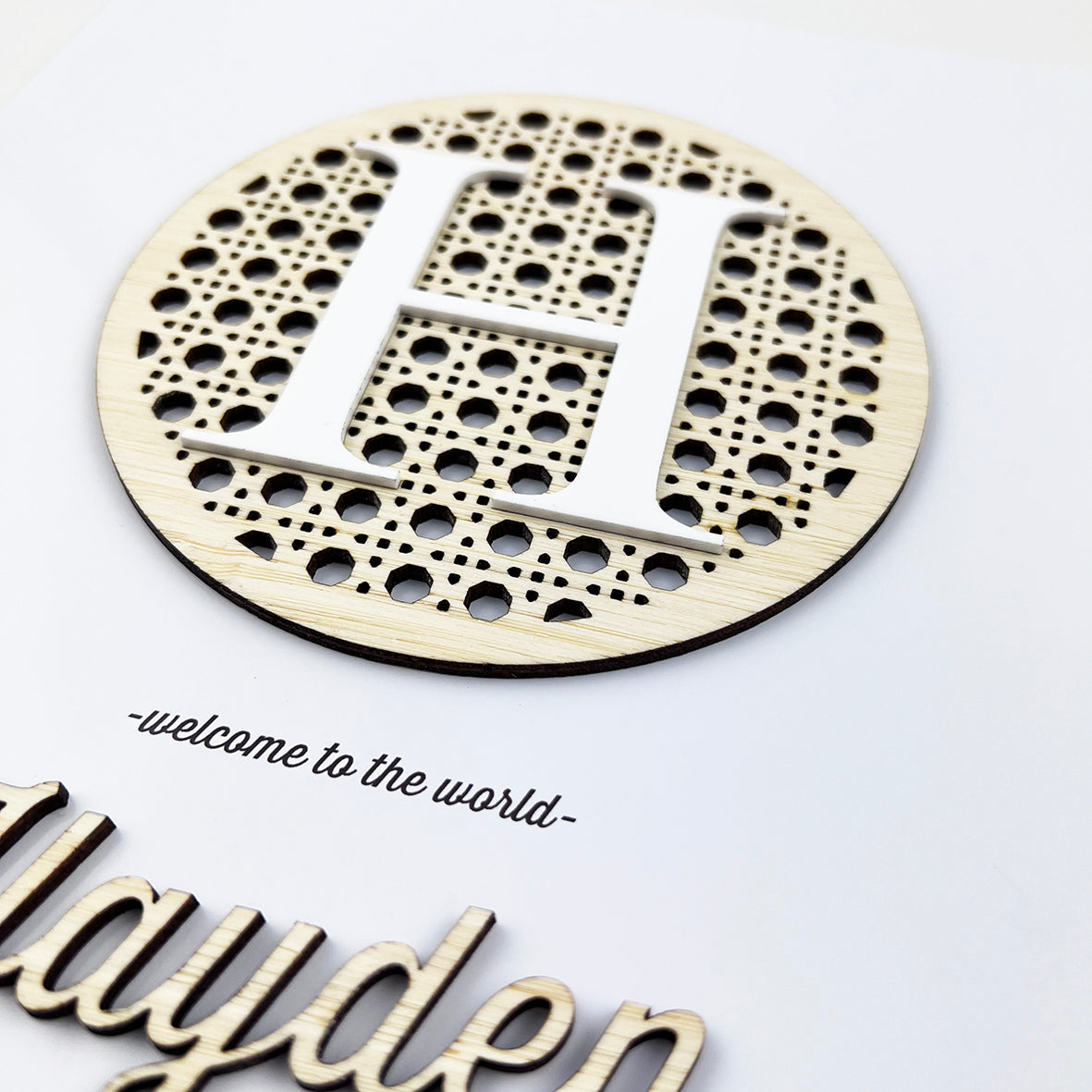 Bamboo (2 colour options) Round Rattan 3D Personalised Birth Print