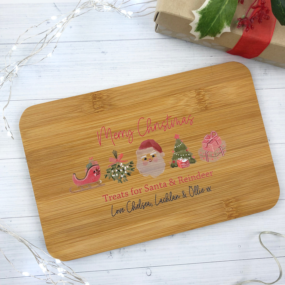 Santa & Reindeer Treats Printed Bamboo Serving Board