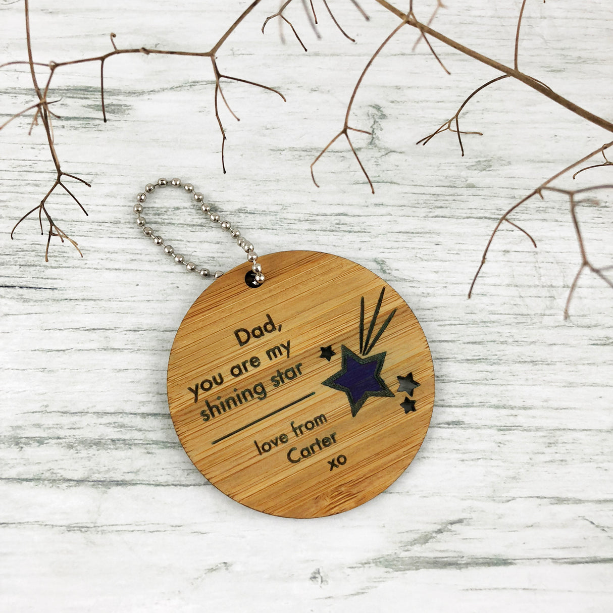 Shining Star Personalised Bamboo Keyring