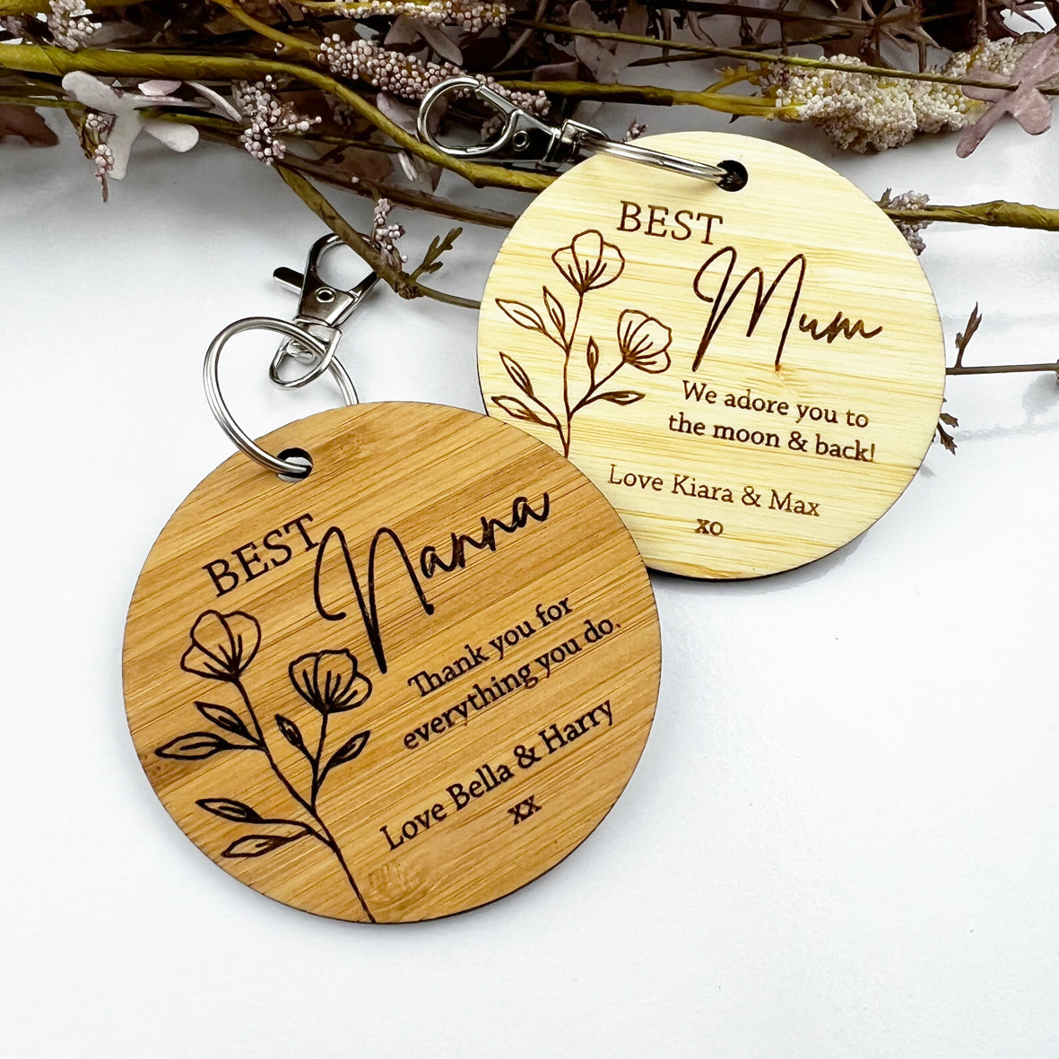 Personalised Single Stem Bamboo Keyring