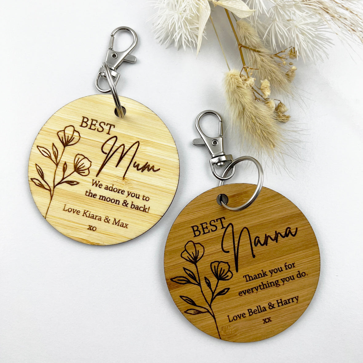 Personalised Single Stem Bamboo Keyring