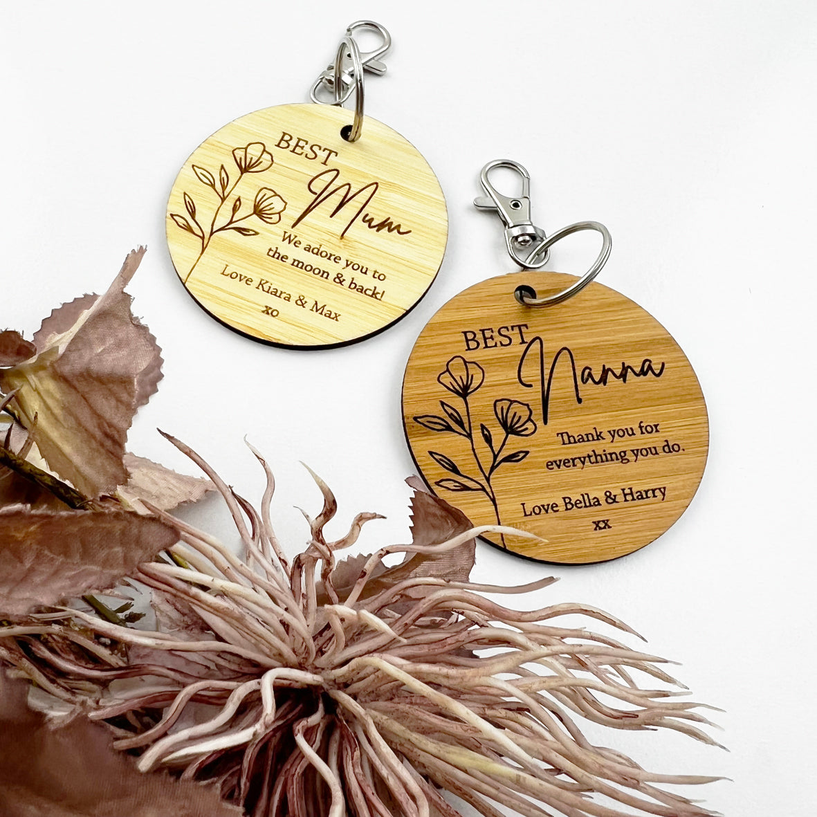 Personalised Single Stem Bamboo Keyring