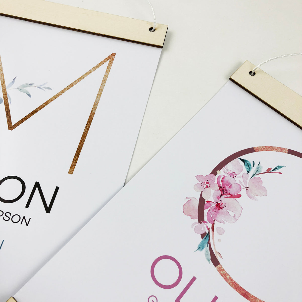 Slimline Initial Eucalyptus Wooden Hanger Birth Print