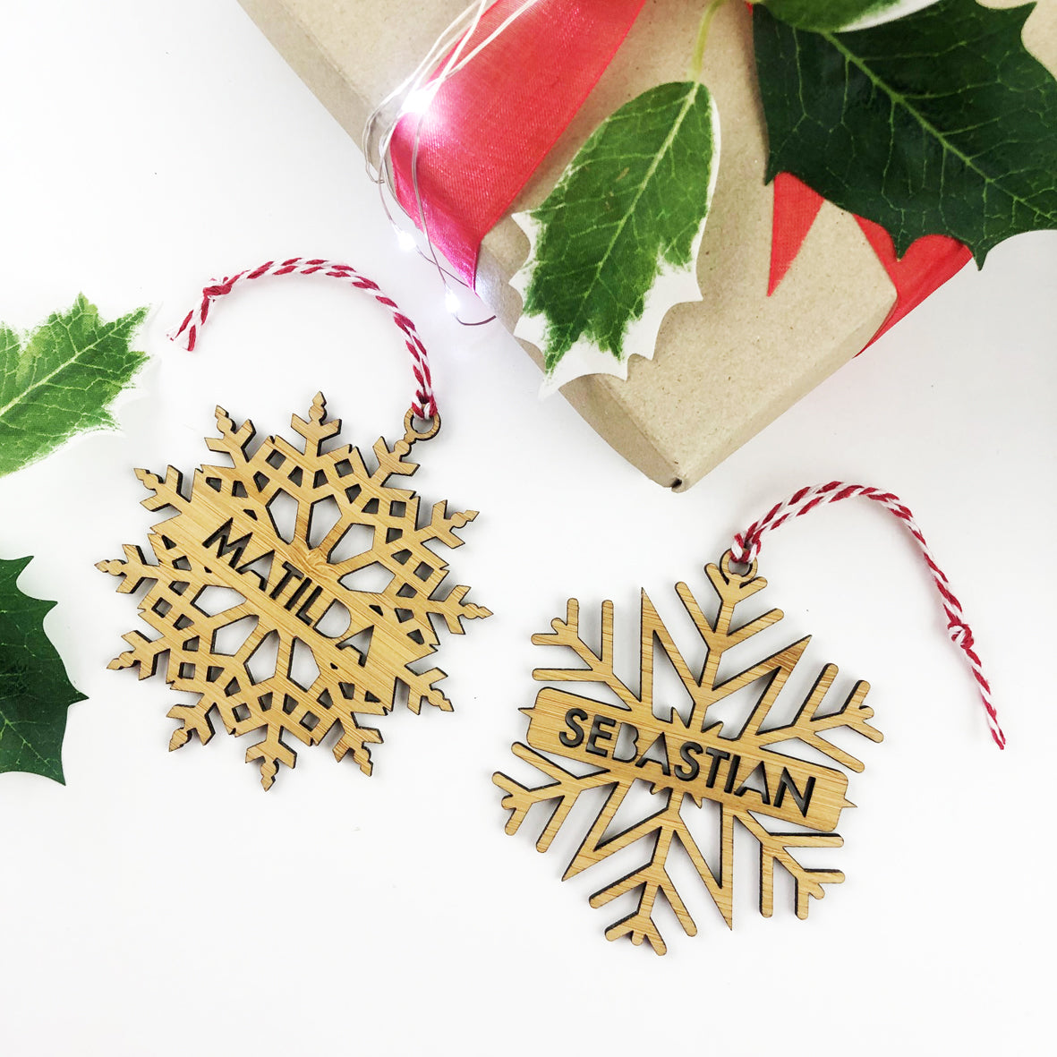 Delicate Snowflake Name Bamboo Ornament