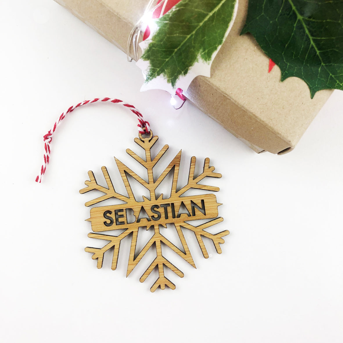 Simple Snowflake Name Bamboo Ornament