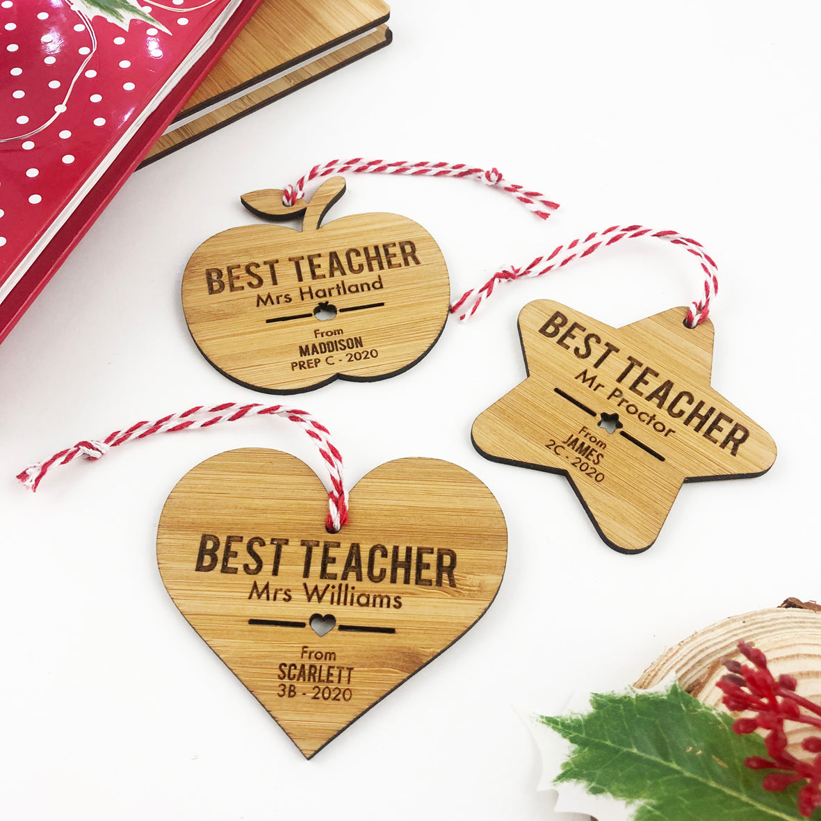 Best Teacher Bamboo Ornaments (3 Designs)