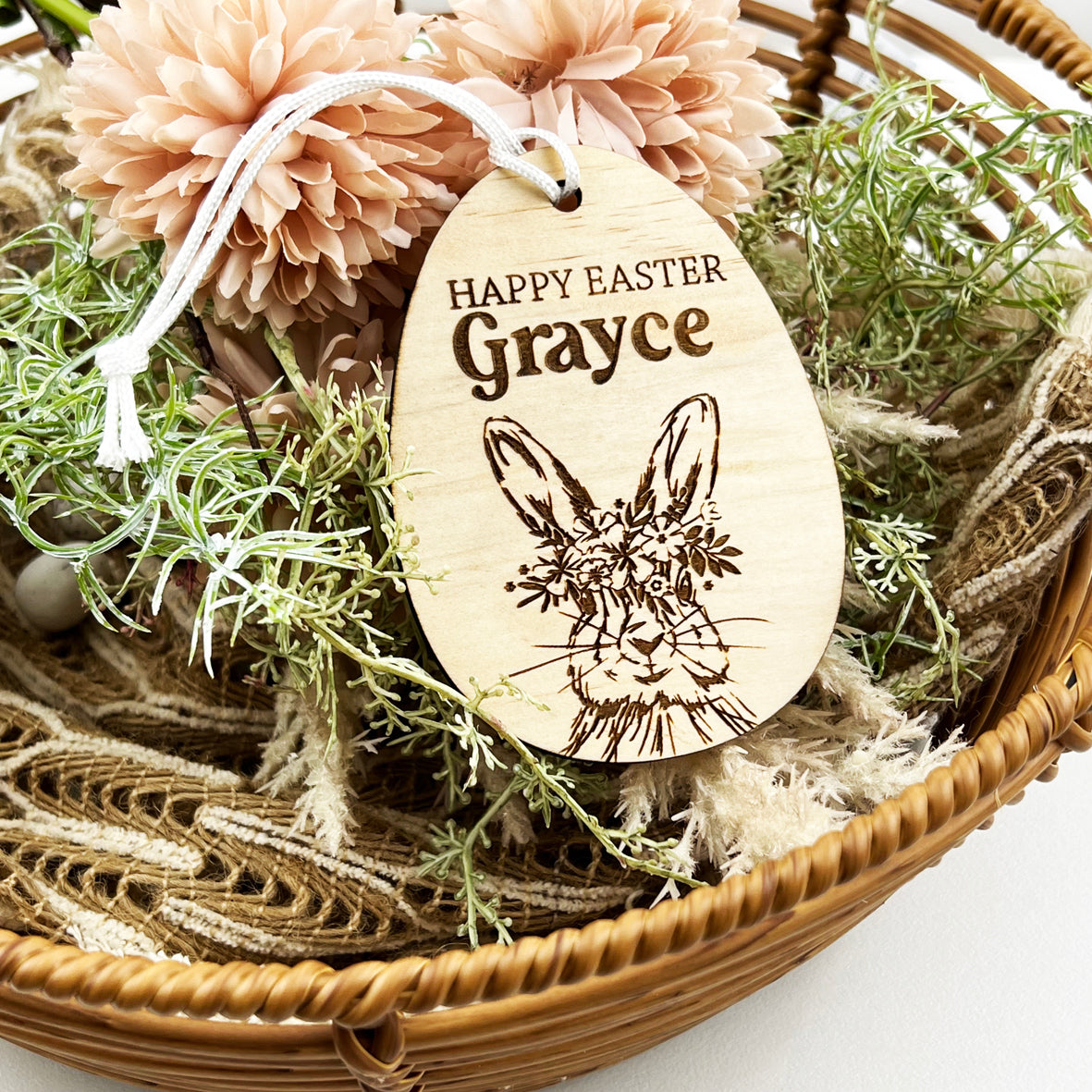 Personalised Wooden Easter Bunny Egg Tag