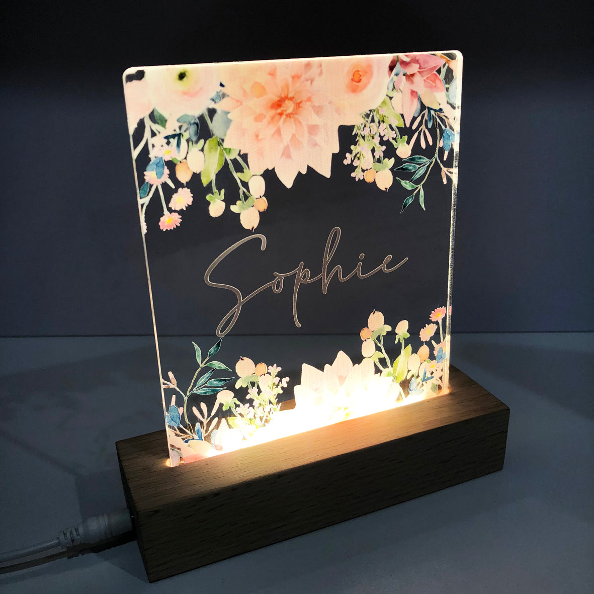 Vintage Flowers Personalised Night Light