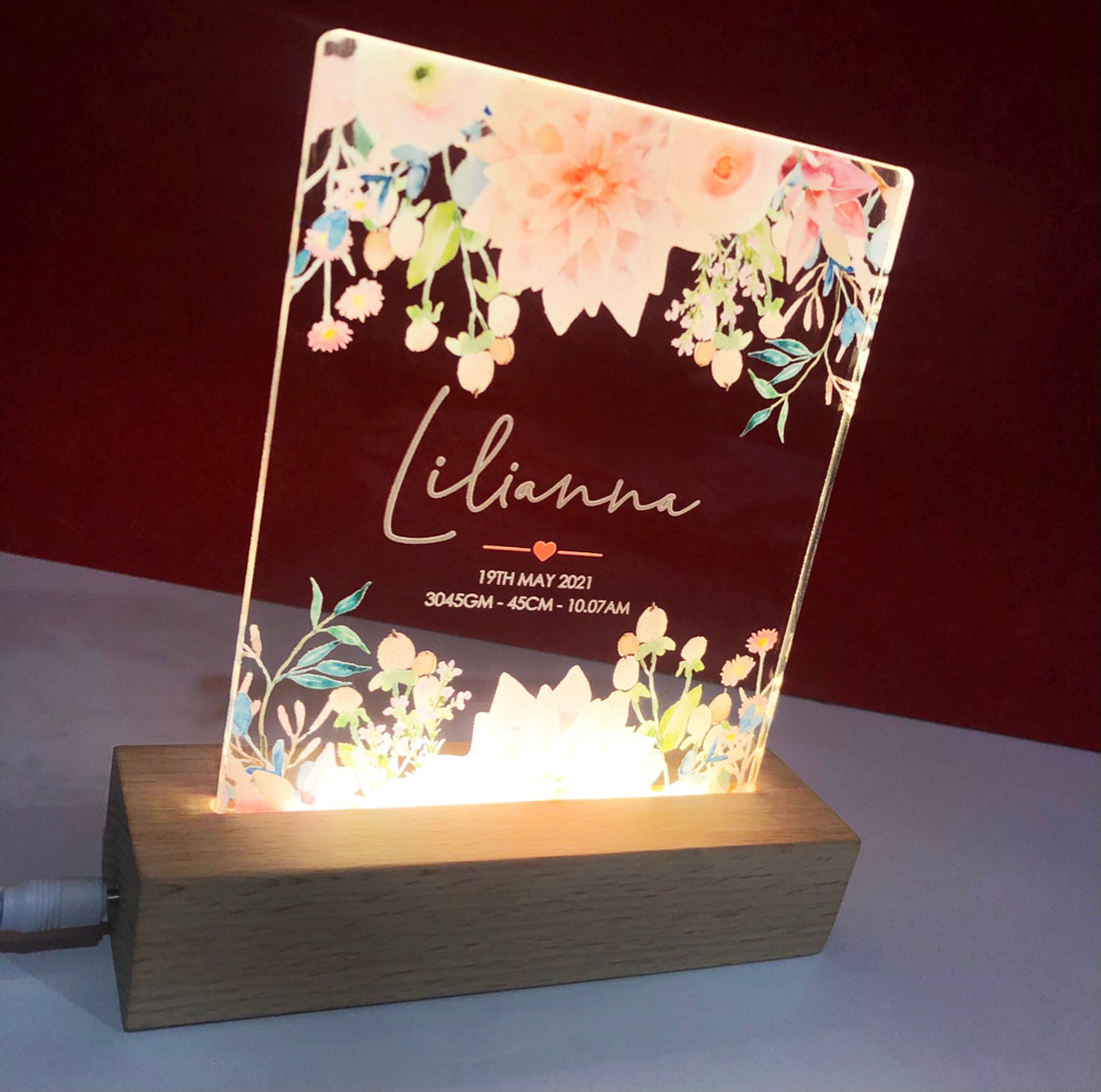 Vintage Flowers Personalised Night Light