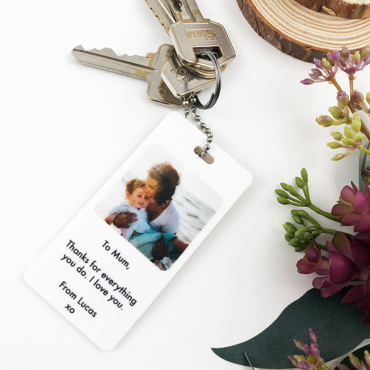 Personalised White Acrylic Photo Keyring