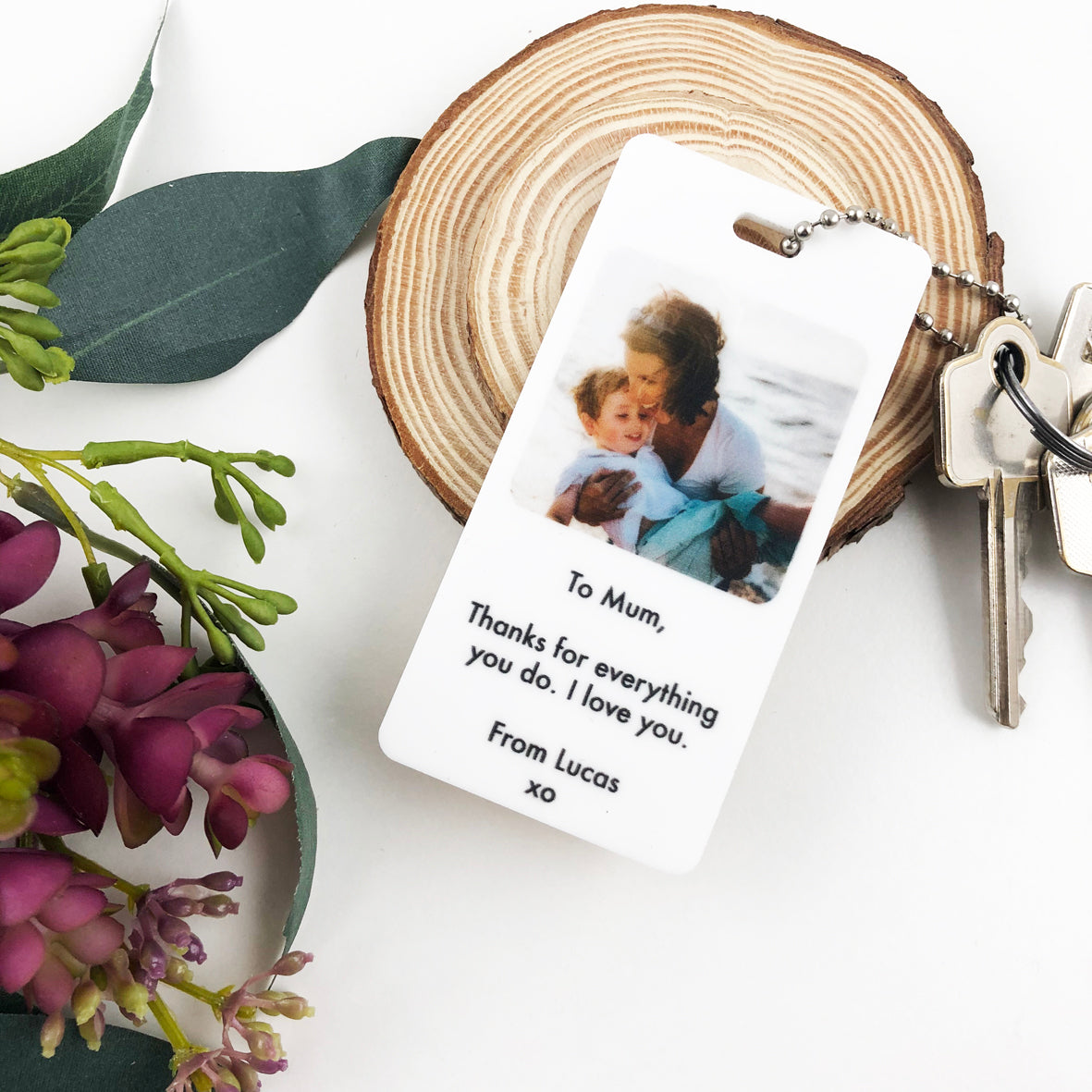 Personalised White Acrylic Photo Keyring