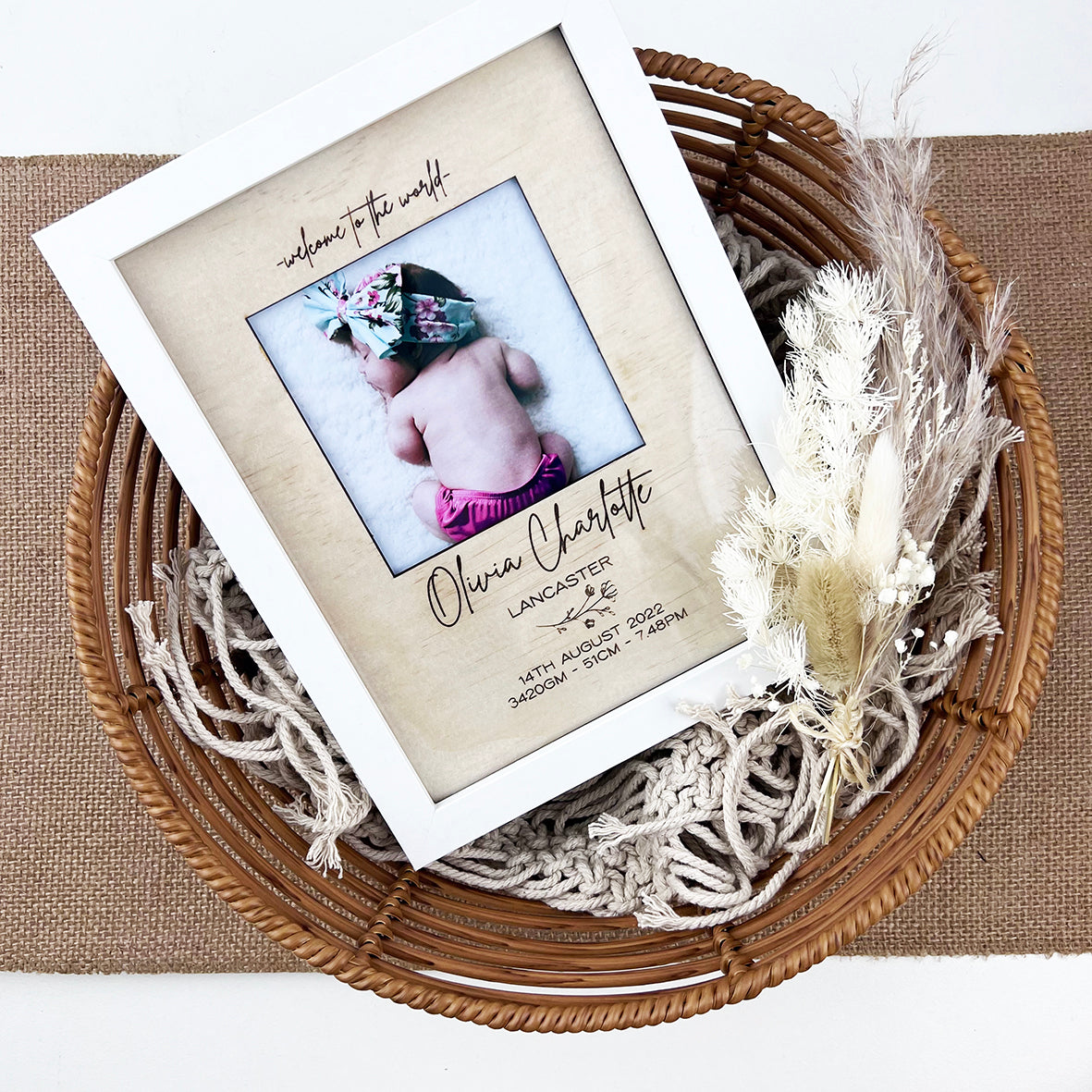 Personalised Flowers Birth Details Frame