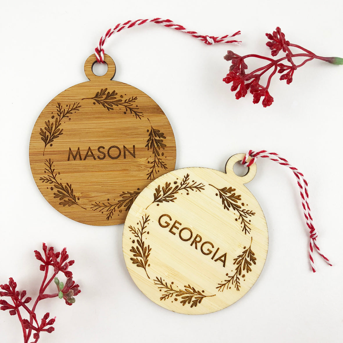 Wreath Name Bamboo Ornament