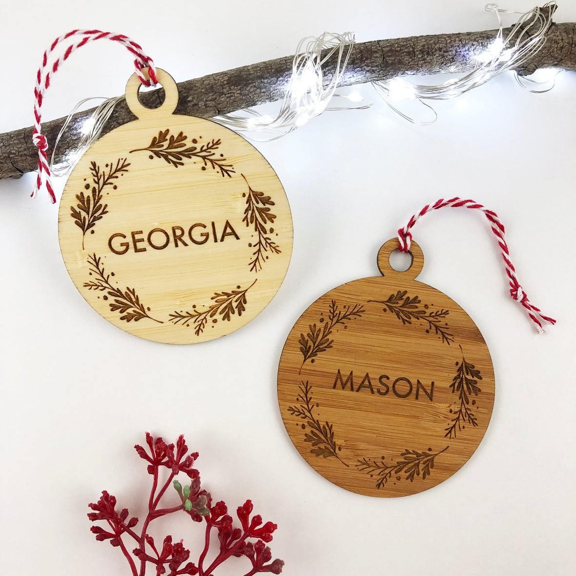 Wreath Name Bamboo Ornament