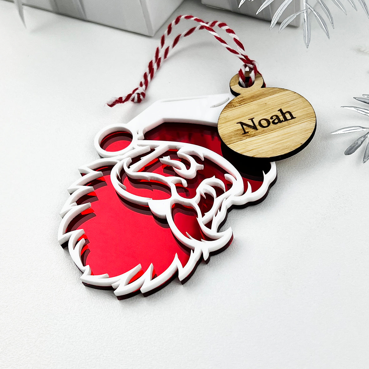 Santa Face 3D Ornament With Name Tag