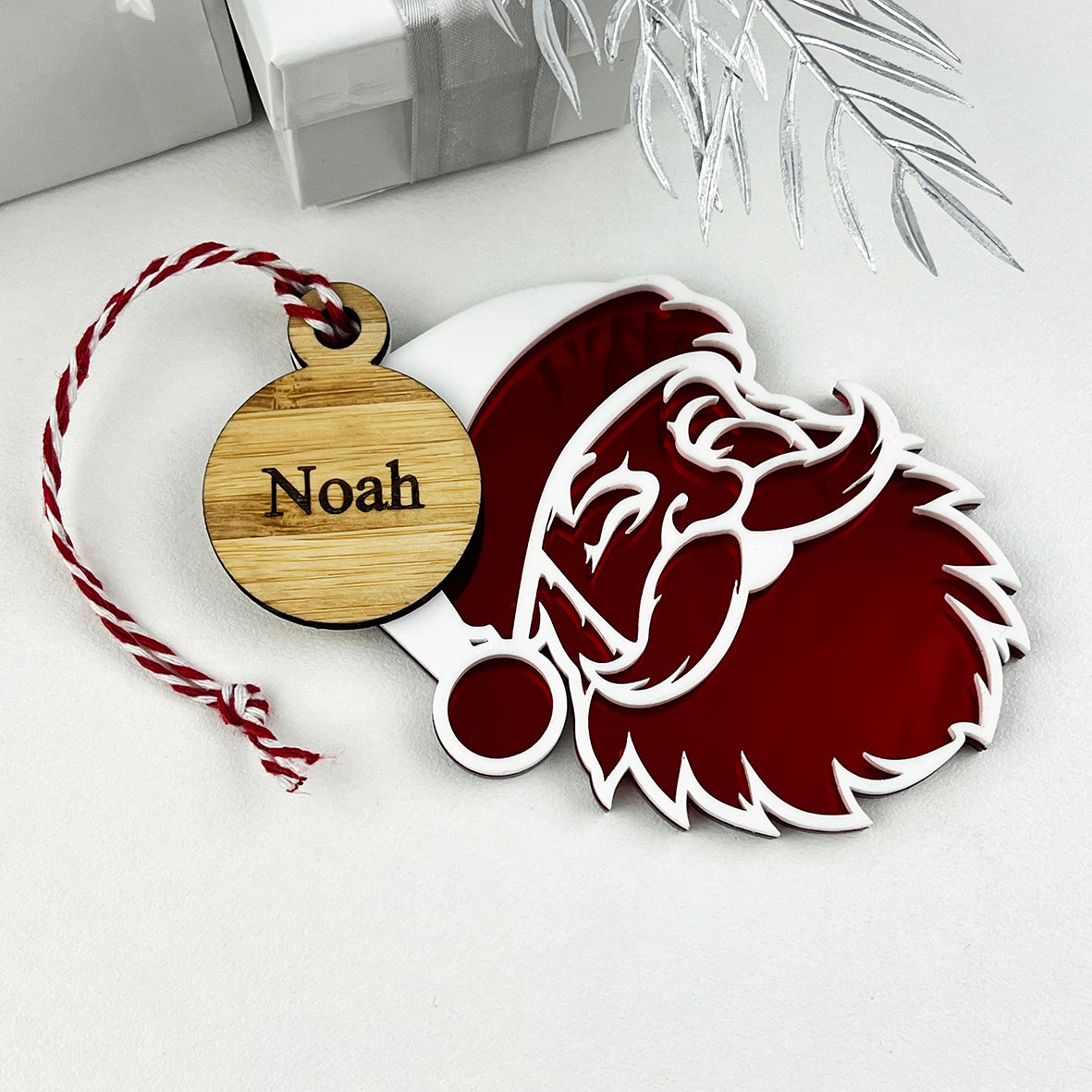 Santa Face 3D Ornament With Name Tag