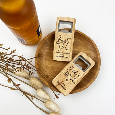 Personalised Engraved Wooden Bottle Opener (2 designs)