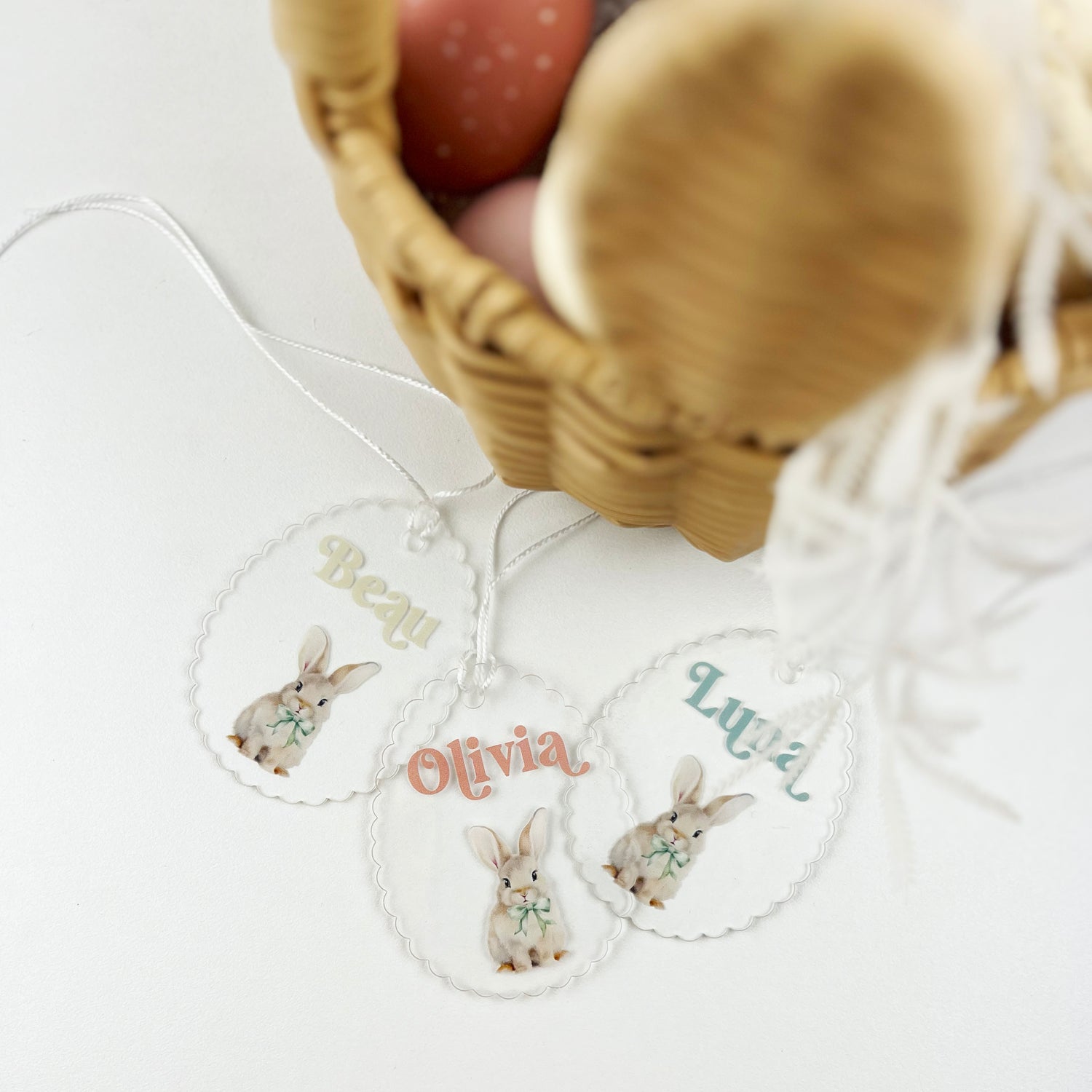 Scalloped Bow Tie Bunny Clear Name Tag (8 colour options)