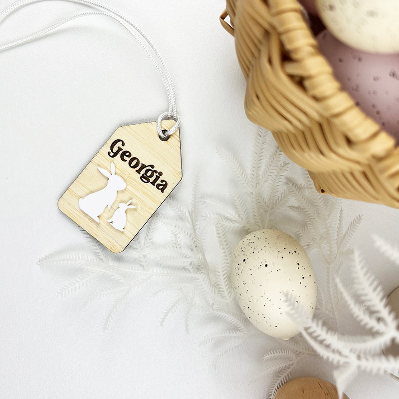 Cute Two Bunnies Easter Name Tag