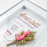 Mirror Pink/Beige Dried Flower Bouquet 3D Personalised Birth Print