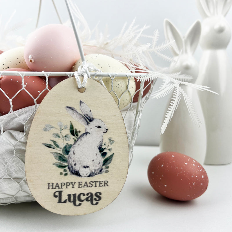 Personalised White Bunnies Wooden Easter Name Tags (2 designs)