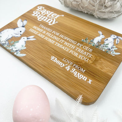 Personalised White Bunnies Printed Bamboo Serving Board
