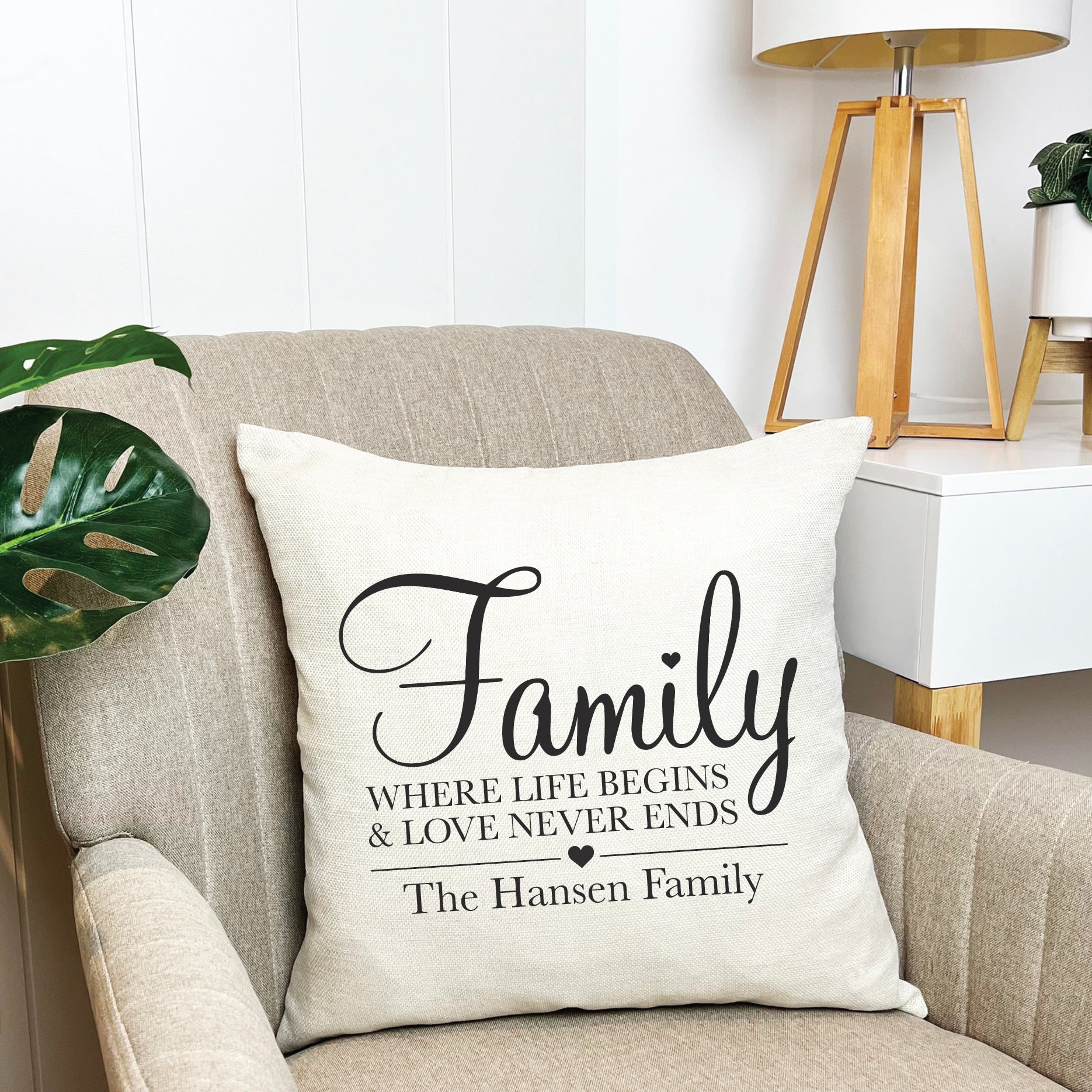 Personalised Family, Where Life Begins Cushion Cover