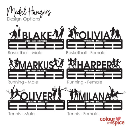 Personalised Medal Hanger - Duo Design (3 finishes, various designs)