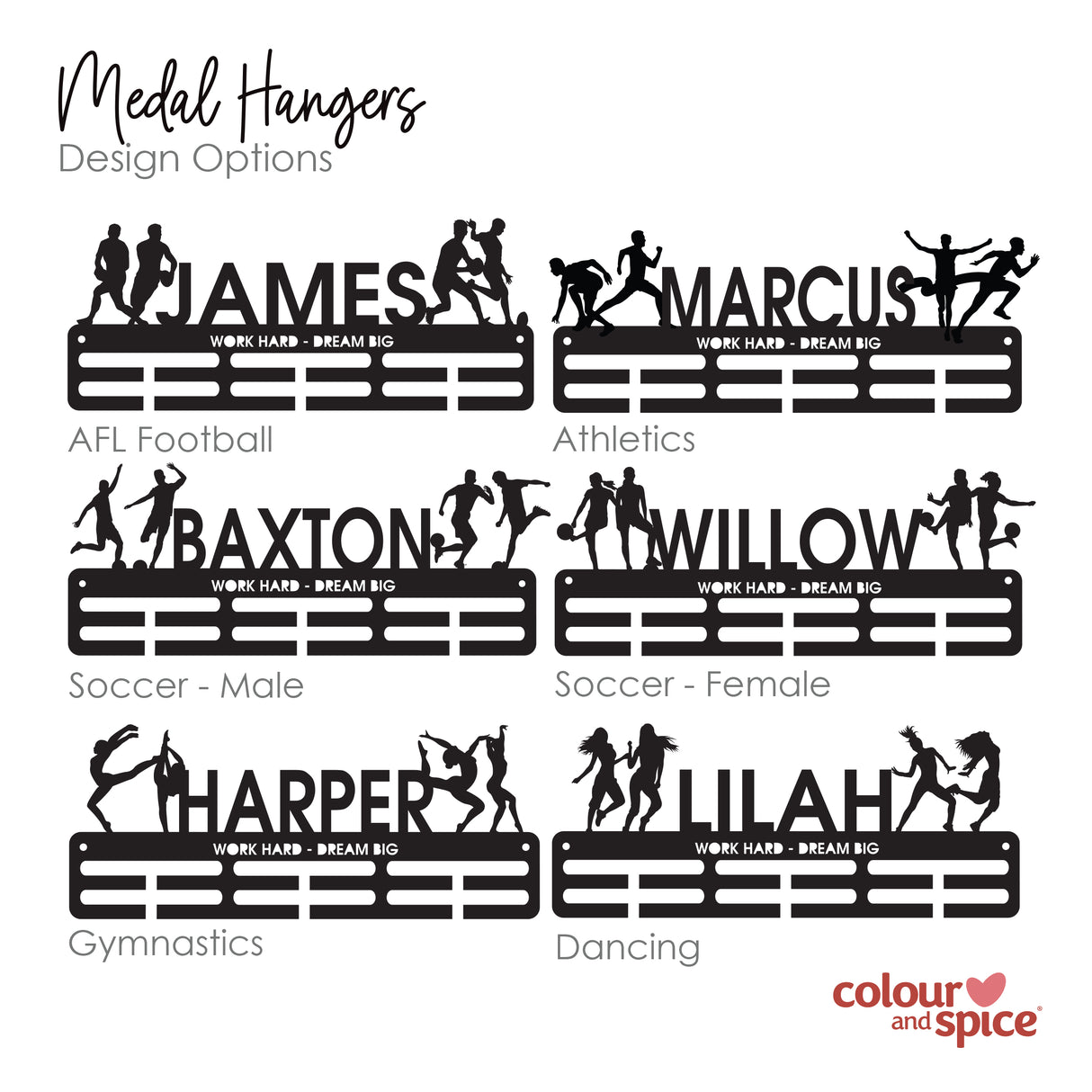 Personalised Medal Hanger - Single Design (3 finishes, various designs)