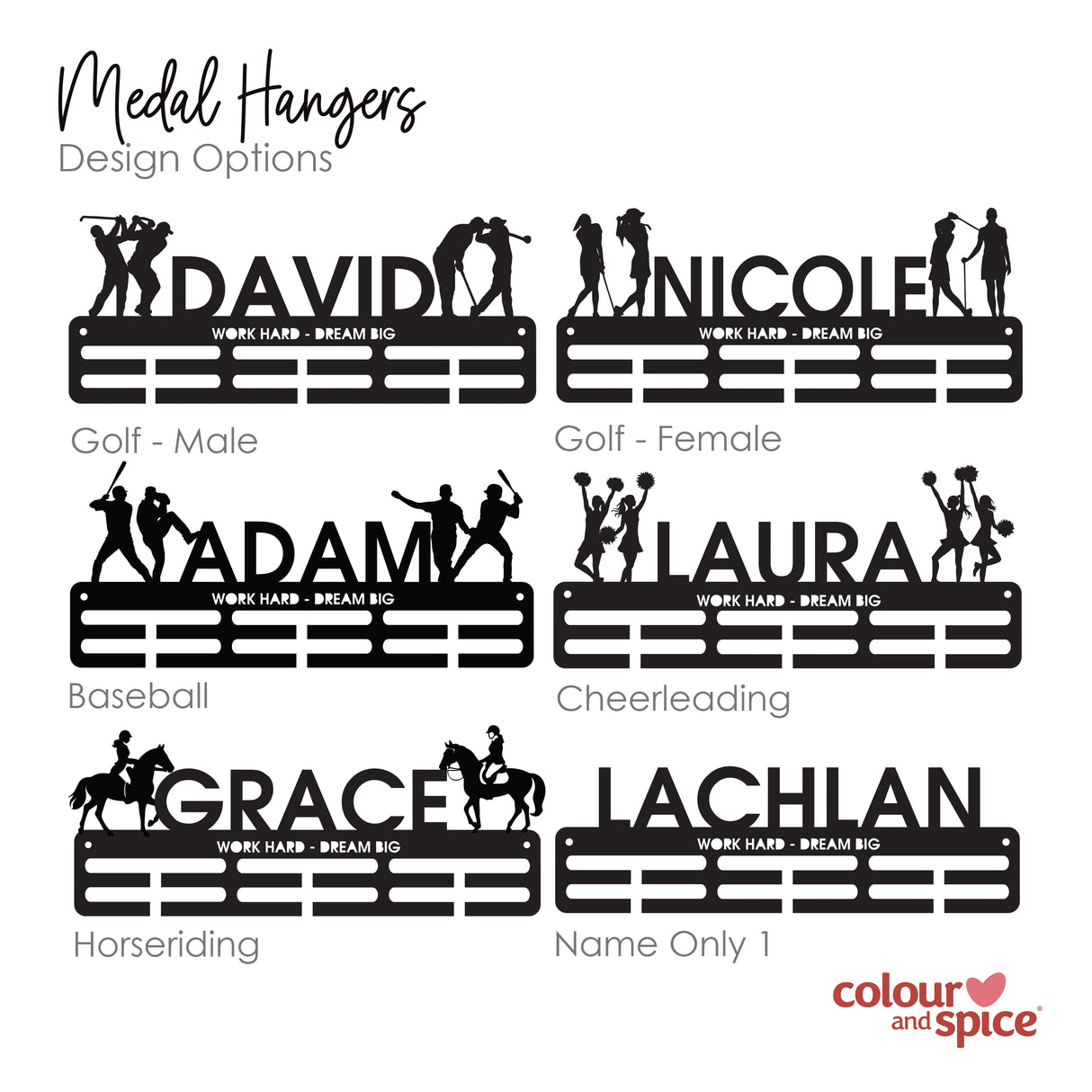Personalised Medal Hanger - Single Design (3 finishes, various designs)