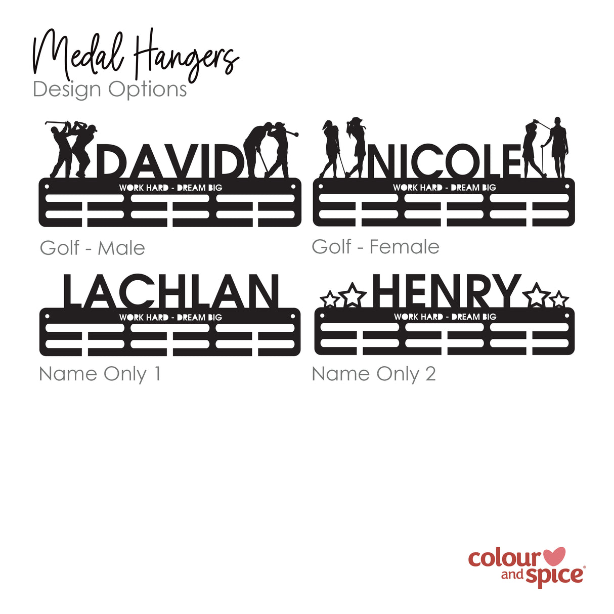 Personalised Medal Hanger (3 finishes, various designs)