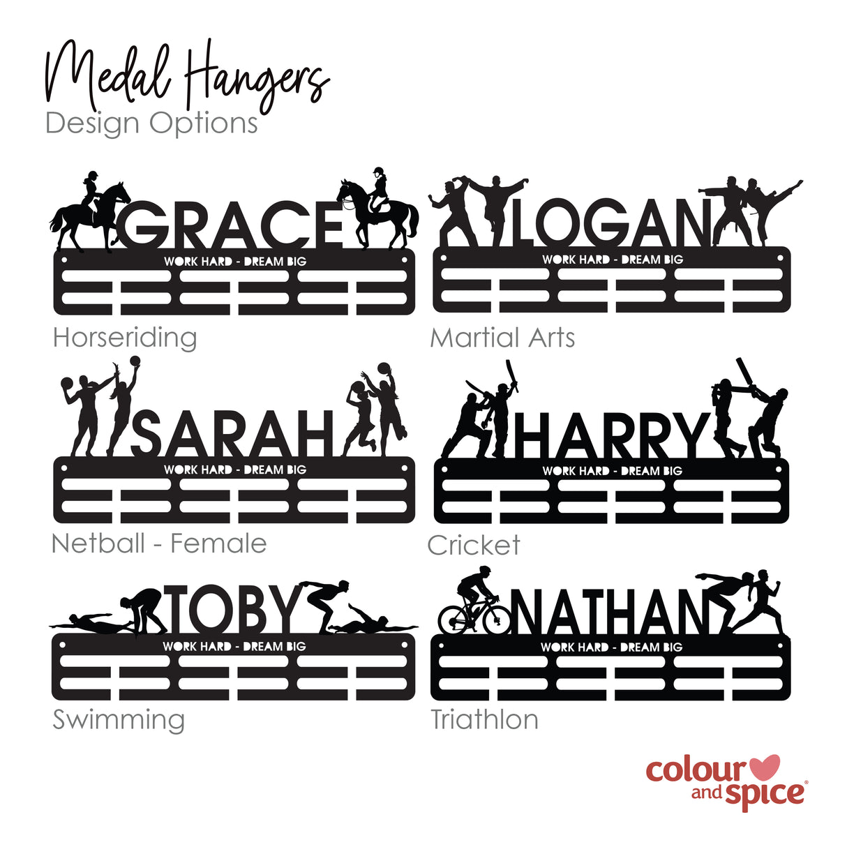 Personalised Medal Hanger (3 finishes, various designs)