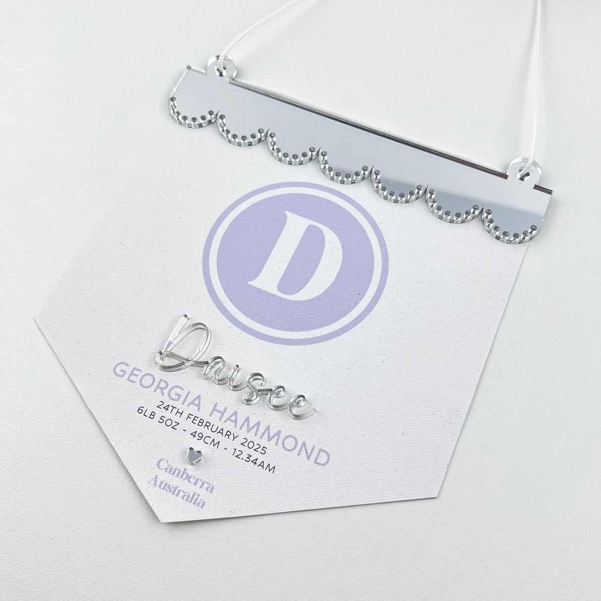 3D Monogram Birth Details Pennant Banner - Lilac