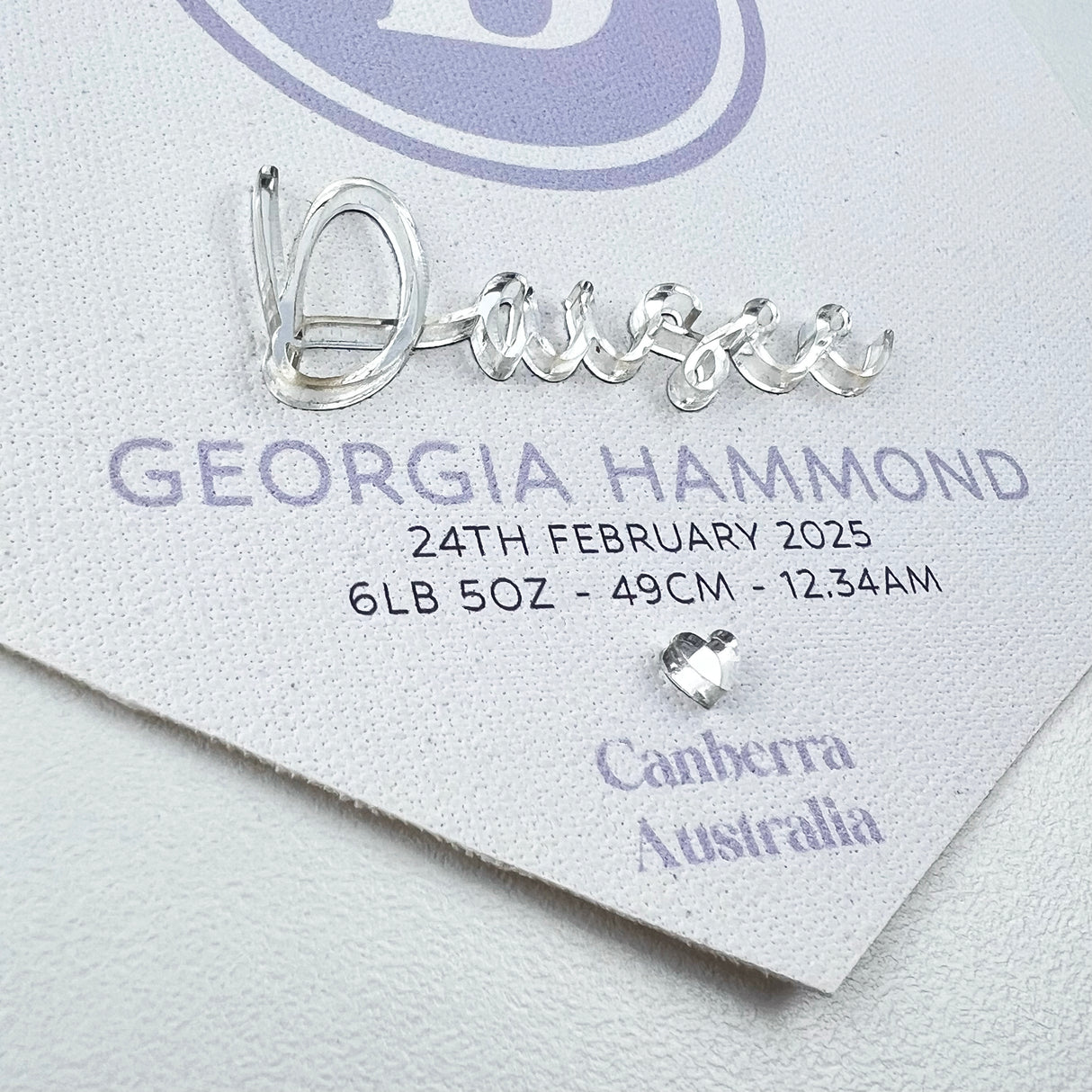 3D Monogram Birth Details Pennant Banner - Lilac