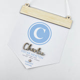 3D Monogram Birth Details Pennant Banner - Blue