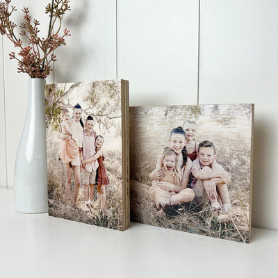 Set of 2 Personalised Square & Rectangle Wooden Photo Block