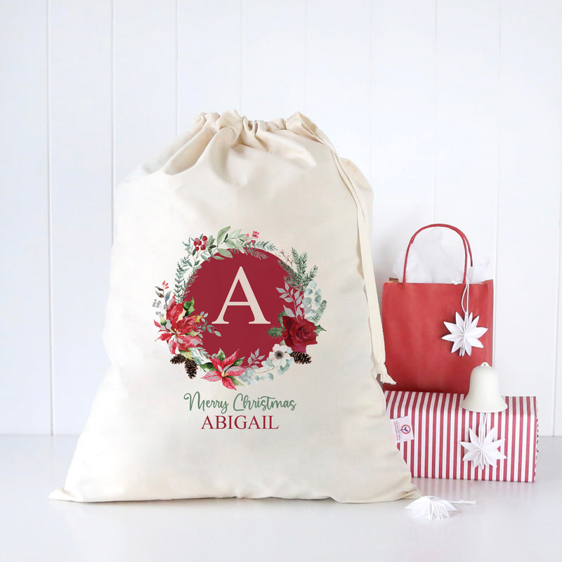Poinsettia Native Wreath Santa Sack