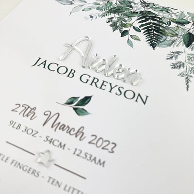 Silver Acrylic Rainforest Vines Birth Print