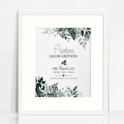 Silver Acrylic Rainforest Vines Birth Print