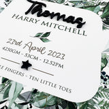 Black Acrylic Rainforest Spray 3D Personalised Birth Print